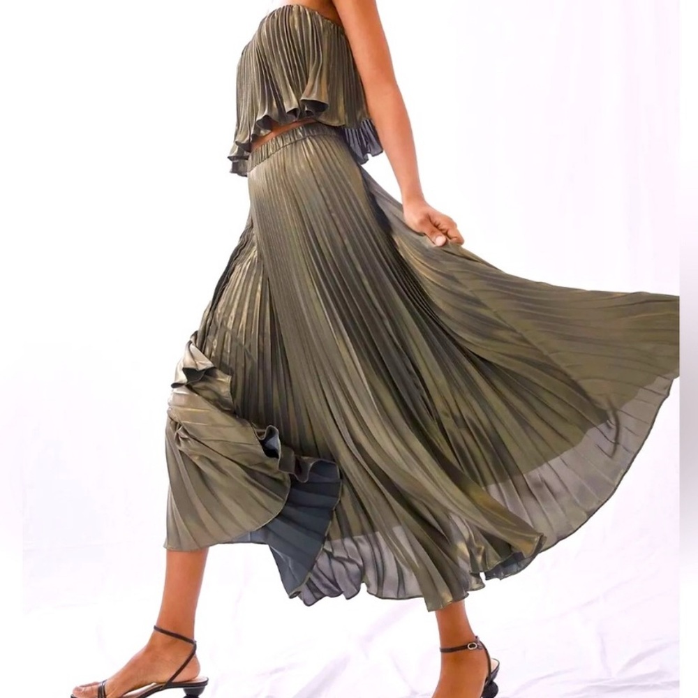Anthropologie Metallic Pleated 2 Piece Skirt Set